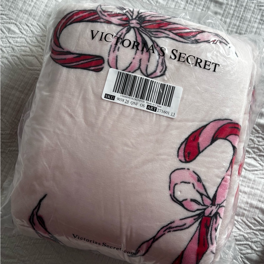 Victoria's Secret Pink Blanket with Red Ribbon Accents